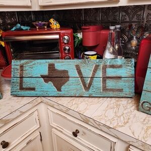 Rustic Blue and Brown Texas Wood Wall Art